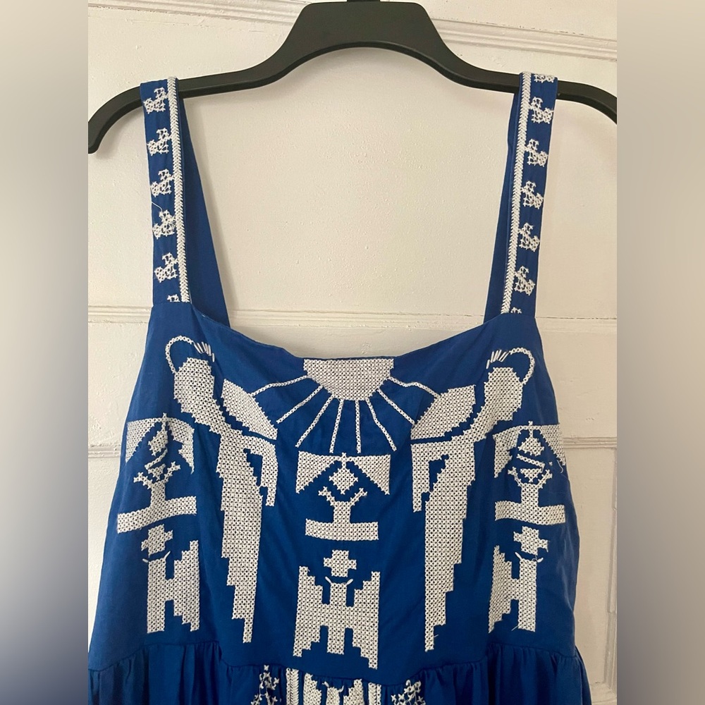 Farm Rio Blue Macaw Embroidered Bow Dress - Picture 7 of 13